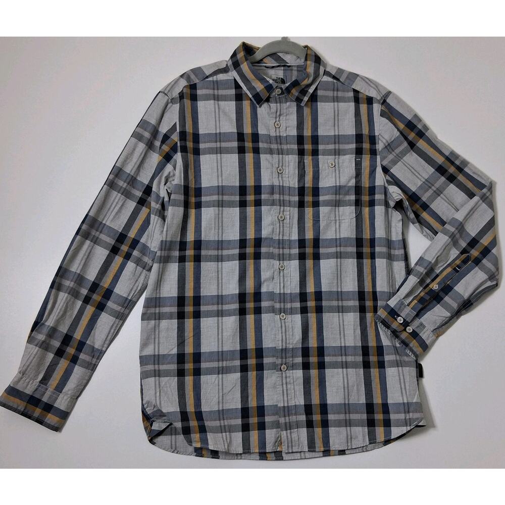 The North Face Shirt Men's Size Medium Gray Long Sleeve Plaid Mens Button Up